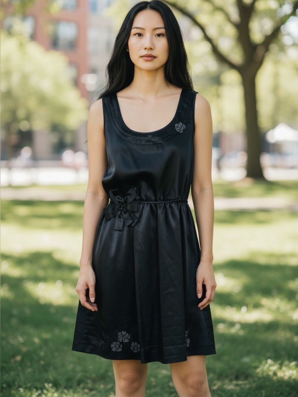 Betsey Johnson Evening Vintage Satin Cocktail Dress with Beaded Detail